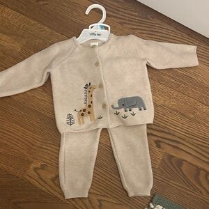 Little Me Adorable Beige Baby Cardigan and Pants Set